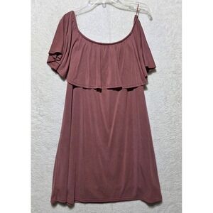 Lavender Field Off Shoulder Ruffle Tiered Dress Mauve Boho Casual Size M